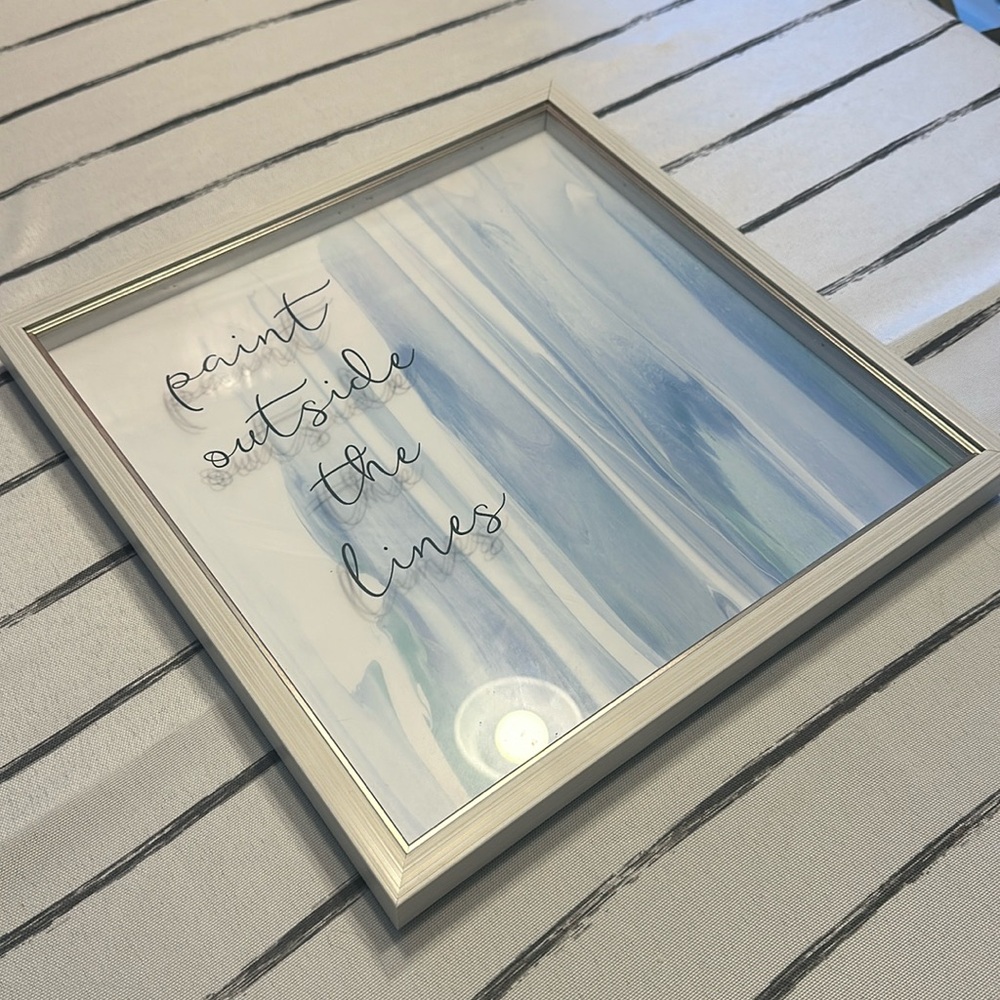 Wall decor blue, white with lettering 12x12